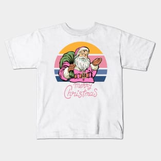 Retro Pink Santa Claus Vintage Merry Christmas Sunset Kids T-Shirt